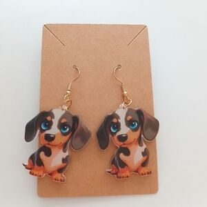 Fashion Jewelry Dachshund Earrings with Gold Hooks